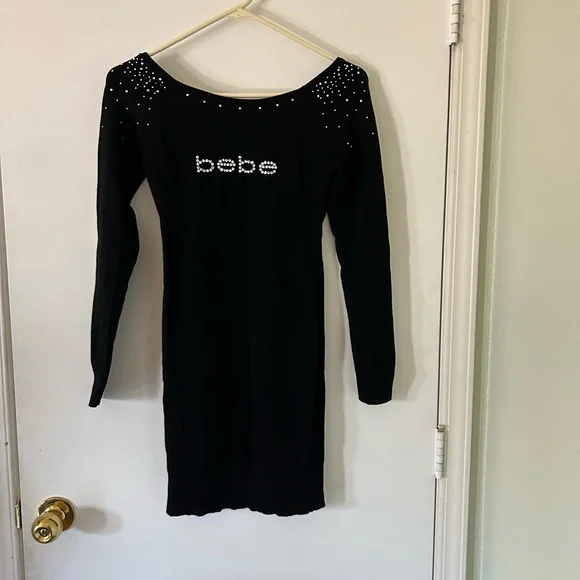 Bebe Logo Black Sweater Dress - Picture 1 of 3